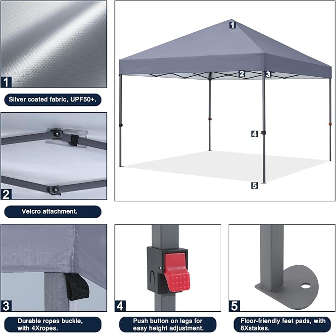 COOSHADE Durable Easy Pop Up Canopy Tent 10x10Ft, with 4 Sandbags(Grey)