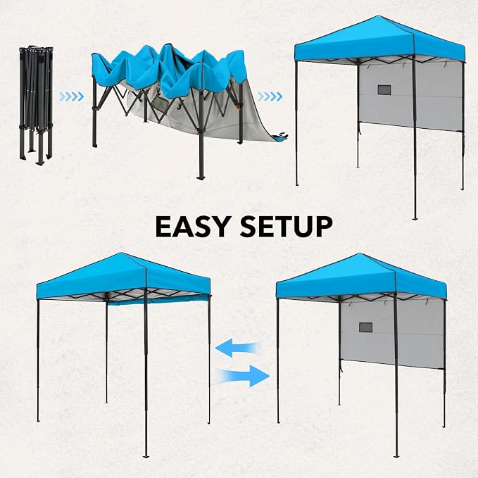6x4 Pop Up Canopy Tent with Half Wall Panel, Instant Portable Beach Canopy, Outdoor Tent with Carry Bag for Camping, Sports, Tailgating, Events, Light Blue