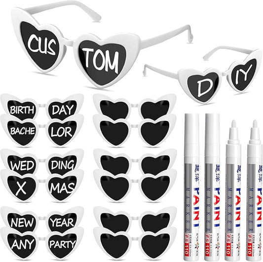 Flutesan Personalized Heart Sunglasses Bulk Custom Glasses with Paint Pens for DIY Wedding Party Favors