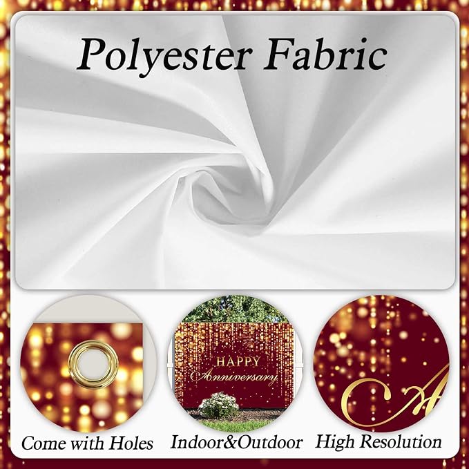 Sensfun Happy Anniversary Backdrop Burgundy Gold Glitter Marriage Wedding Party Decorations Banner Shining Flowing Curtain Happily Ever After Anniversary Sign Photography Background Photo Booth 7x5ft
