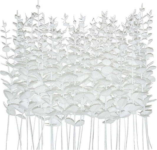 White Eucalyptus Stems Faux Eucalyptus Leaves for vase White Flowers for Wedding Bouquet Centerpiece Flower Floral Arrangement Home Decoration (36, White)