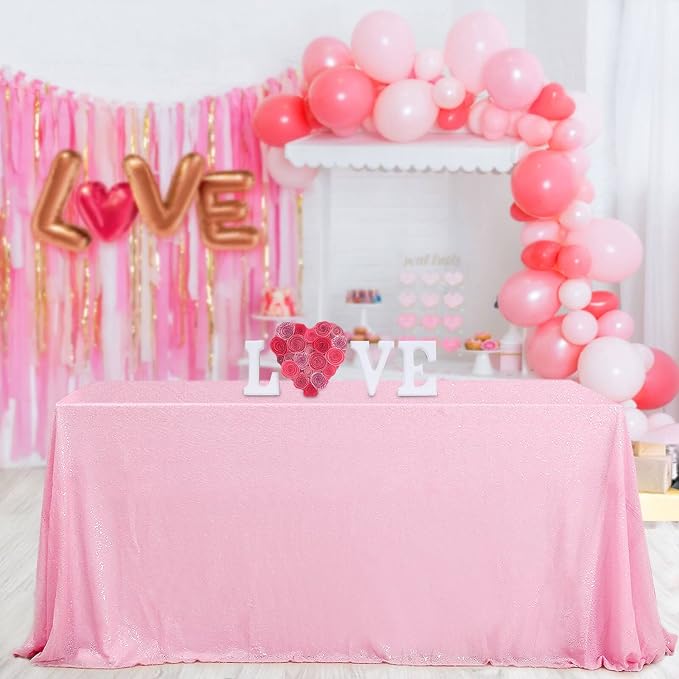 B-COOL Pink Tablecloth Sequin Table Overlays Elegance Wedding Decoration Rectangular Party Tablecloths Sequin Table Drapes for Patio Birthday 90x90inch