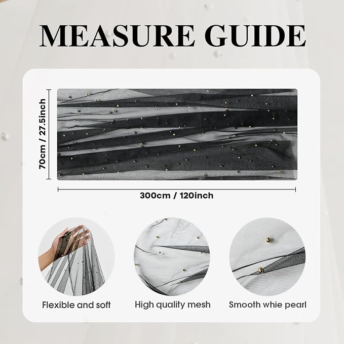 Artoid Mode 10PCS Pearl Black Gauze Table Runner 120 Inch 10FT, Seasonal Sheer Dining Holiday Wedding Birthday Baby Shower Table Decor for Home Party