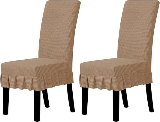 Easy-Going Dining Chair Covers Stretch Parsons Chair Slipcover with Skirt Chair Covers for Dining Room Restaurant Banquet (2 PCS, Camel)