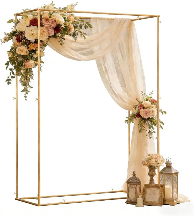 4.95 * 6.56 FT Backdrop Frame Stand, Wedding Decor Metal Arbor Flower Stand, Balloon Arch Backdrop, Golden