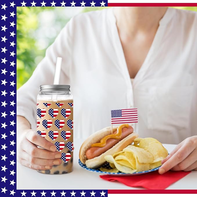 Skylety 30 Pcs 4th of July Plastic Cups with Lids and Straws 13.5 oz Independence Day Plastic Cups Reusable Cute Tumbler for 250th Anniversary 4th of July Party Favor Patriotic Supplies