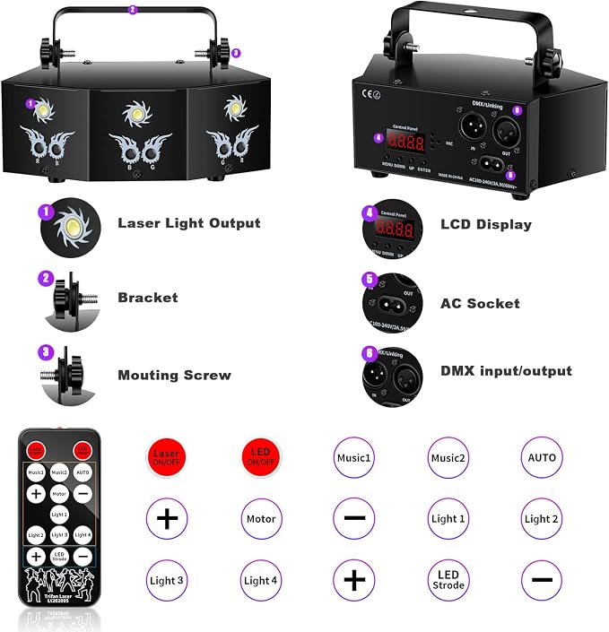 U`King Party Lights DJ Disco Light,9 Lens Stage Lighting Support DMX512 and Sound Activated with Remote Control Laser Lights for Parties Birthday Wedding Karaoke Bar KTV Club Stage Live Show(2 PCS)