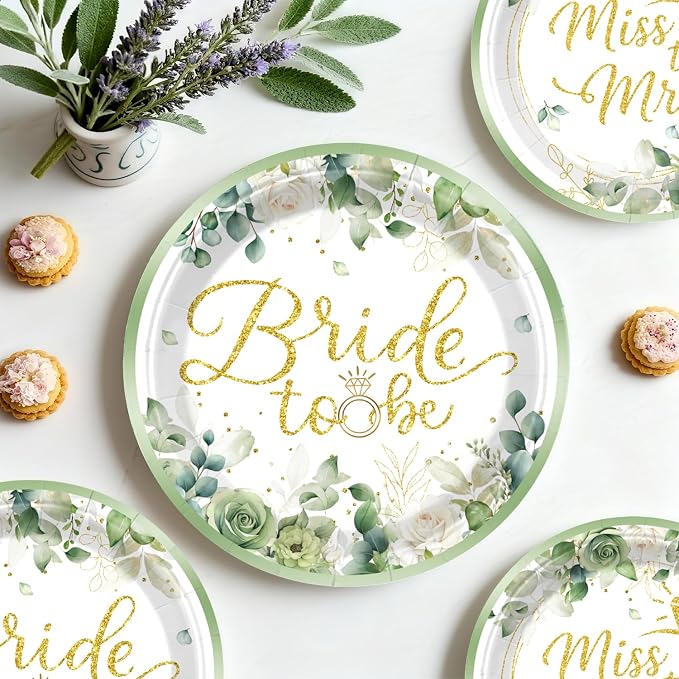 cocomigo 320 PCS Sage Green Bridal Shower Decorations, Hassle-Free One-Stop Set for 25 Guests, With Bride to Be Balloon, Backdrop, Plates and Napkins, Easy Setup for Female Bridal Shower