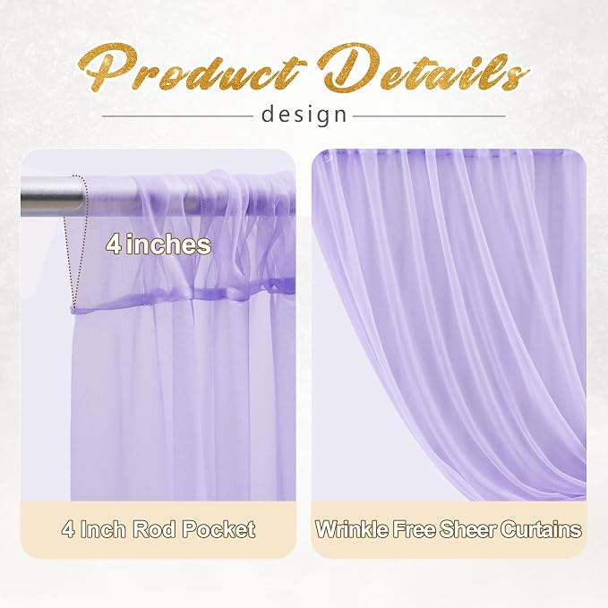 20x8ft Purple Tulle Backdrop Curtain with Lights String for Parites, Sheer Photo Backdrop Curtains with Lights for Wedding Backdrop Ceremony Reception Bridal Shower Baby Shower Birthday Party