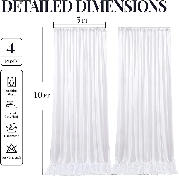 20x10ft White Glitter Backdrop Curtain for Parties, Wrinkle Free Satin Photo Backdrop Drapes 4 Panels 5x10FT Shimmer Back Drop Cloth for Wedding Birthday Baby Shower Photography Background Decor