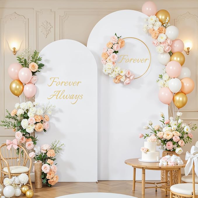 White and Beige Arch Cover Set of 2-7.2FT and 6FT Arch Backdrop Cover Spandex Fitted Wedding Balloon Arch Stand Covers for Bridal Shower Wedding Baby Shower Birthday Party Ceremony Photo Background