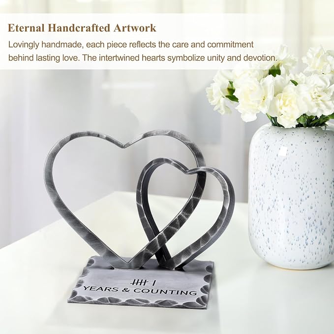 Vastsea 6 Year Anniversary Iron Gifts for Him Her - 6th Anniversary Wedding Handcrafted Hearts Sculpture for Couple Wife Husband, with Card & Gift Box