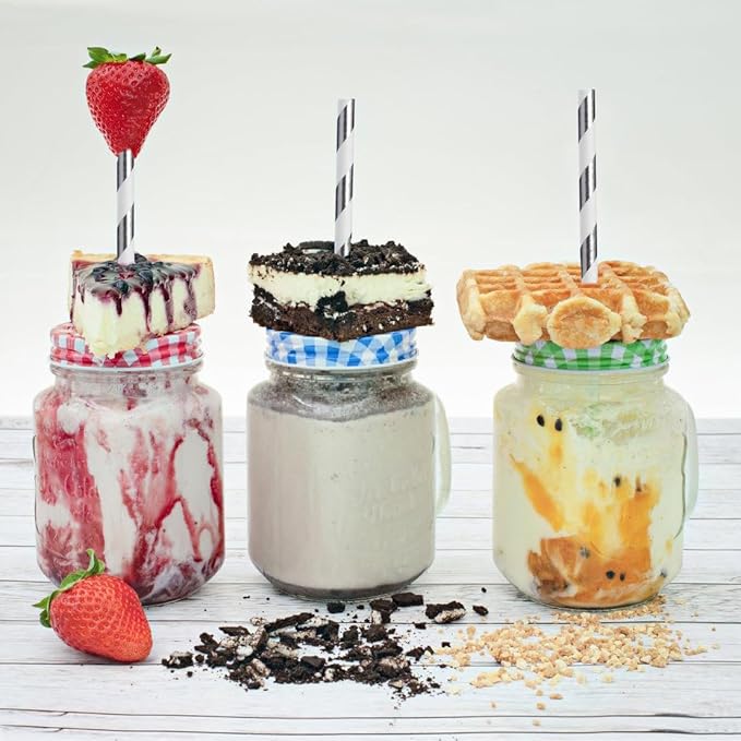 ALINK 100 Silver and White Striped Paper Straws, Biodegradable Disposable Drinking Straws for Christmas, Brithday, New Year, Party Decoration Supplies
