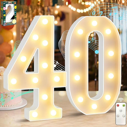 12.6 Inch LED Marquee Light Up Numbers 40 with Happy Birthday Music, Remote 40th Birthday Number Lights as Gifts for Women Men, Lighted Marquee Numbers for Table Party Decorations