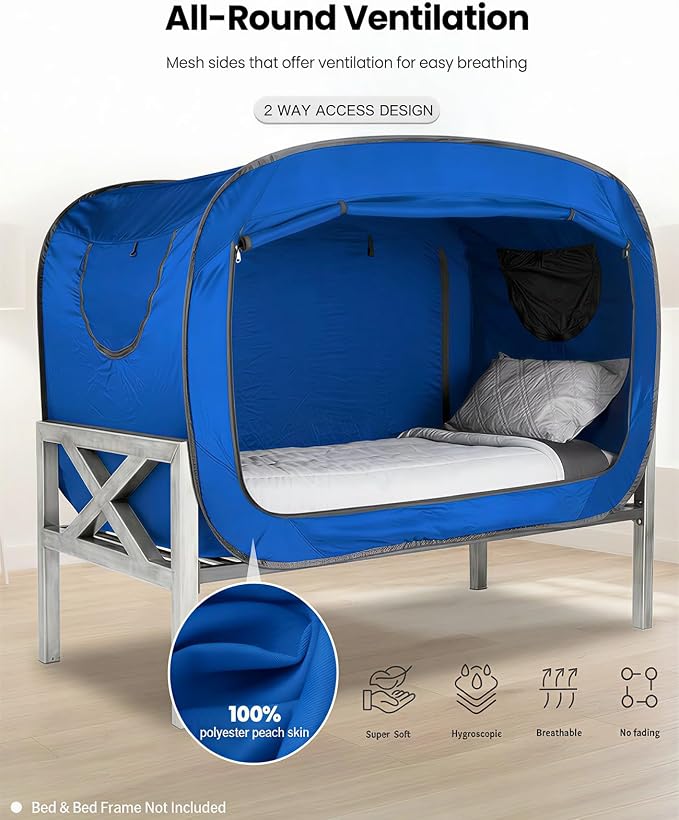 ANC POP Bed Tent Full Bed Canopy Portable Dream Tent for Adult Indoor Sleeping Tents with 2 Doors Breathable Private Space Tents, Blue