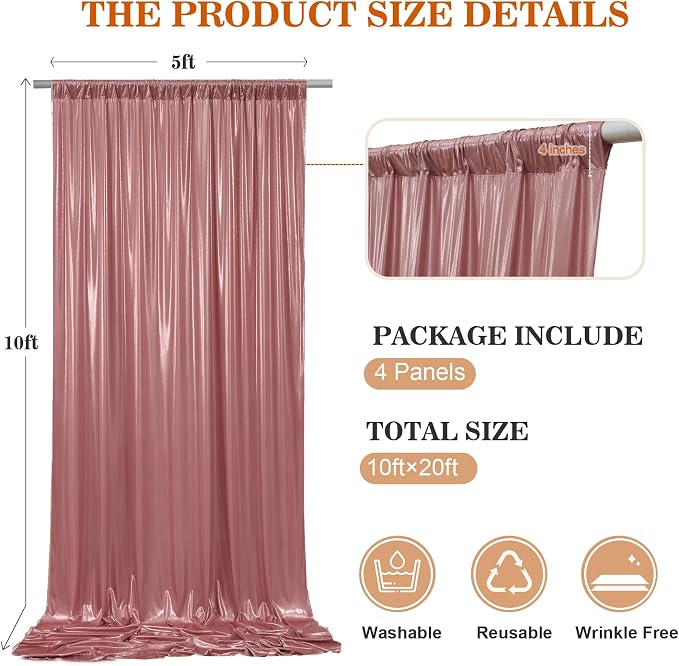 20x10ft Thick Rose Gold Glitter Backdrop Curtain Panels for Parties, Wrinkle Free Sequin Sparking Photo Backdrop Drapes, 4 Panels 5x10ft Shimmer Back Drop Cloth for Wedding Birthday Photography