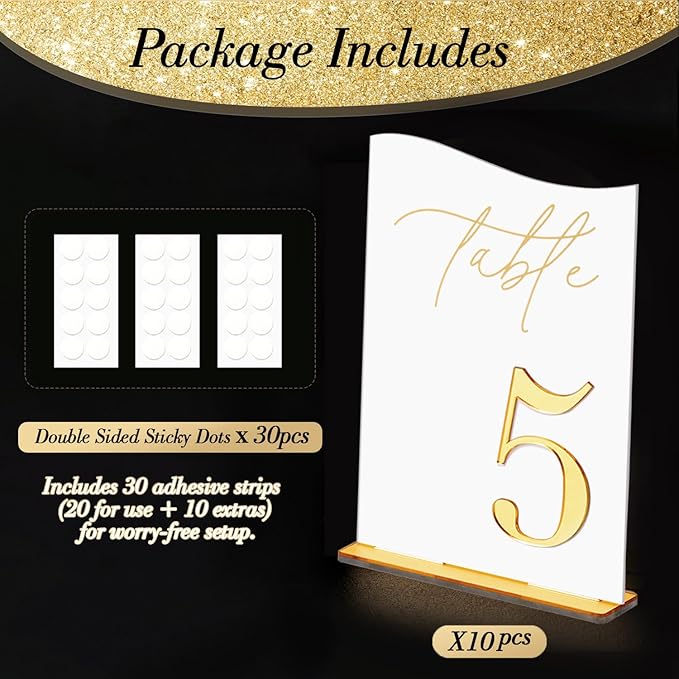 Gold Mirrored Acrylic Wedding Table Numbers Set, Self-Standing Modern Arched Signs for Reception Seating, Anniversary & Bridal Shower, Elegant Wedding Decor (5x7 Inches)