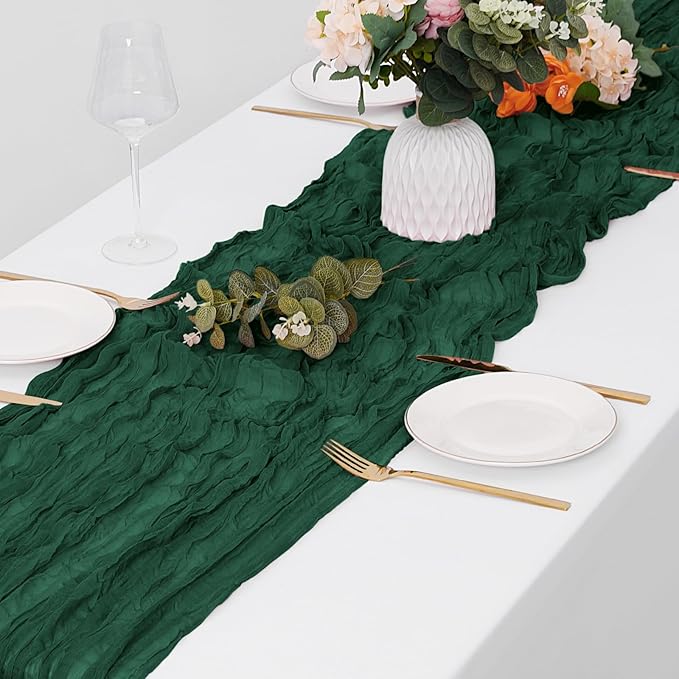15 Pack Emerald Green Cheesecloth Table Runner 17 x 108 inch Cheese Cloth Table Runners 9ft Green Table Runner Rustic Romantic Sheer Gauze Runner for Wedding Party Baby Shower Table Decoration