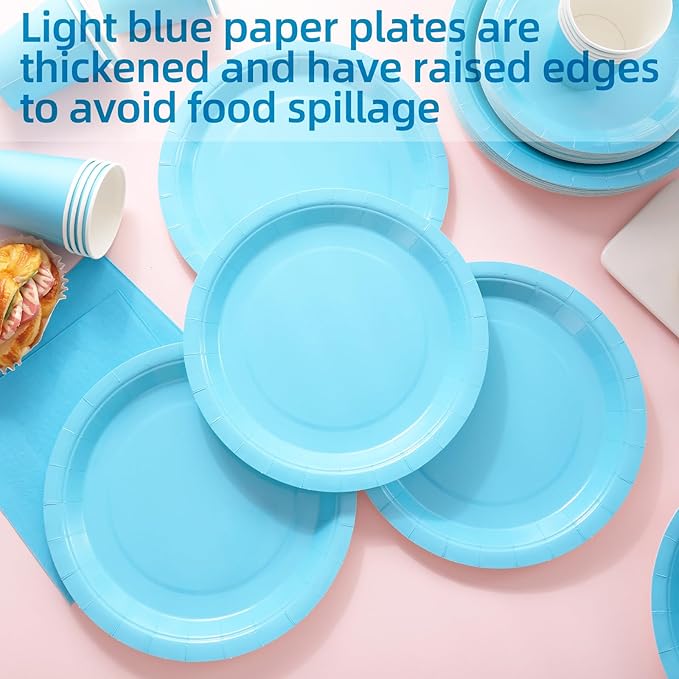 200Pcs Blue Paper Plates and Napkins Cups, Blue Plates and Napkins Party Supplies, Boy Baby Shower Serve 50