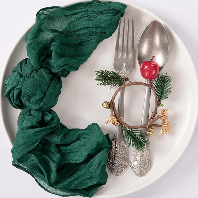MLMC 24 Pack Emerald Green Cheesecloth Napkins Boho Rustic Gauze Cloth Napkins Washable 21"x21" for Wedding Bridal Shower Birthday Anniversary Dinner Decor