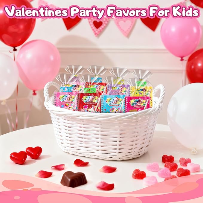 Scratch Art Party Favors for Kids: 24 Pack Valentines Rainbow Scratch Art Notebook Classroom School Party Supplies Bulk for Girls Boys Goodie Bags Stuffers, Valentines Day Gifts for Kids Classroom