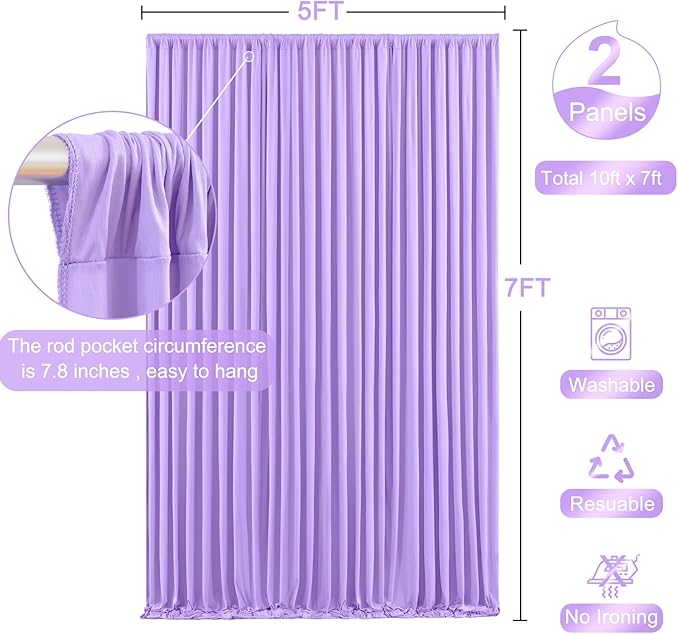 Lavender Backdrop Curtain for Parties Wedding Wrinkle Free Light Purple Photo Curtains Backdrop Drapes Fabric Decoration for Baby Shower Photoshoot 5ft x 7ft,2 Panels