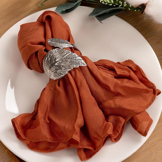 MLMC 10 Pack Terracotta Cheesecloth Napkins Washable Cloth Napkins Set of 10 21"x21" Rustic Boho Burnt Orange Gauze Dinner Table Napkins for Wedding Bridal Shower Gathering Decor