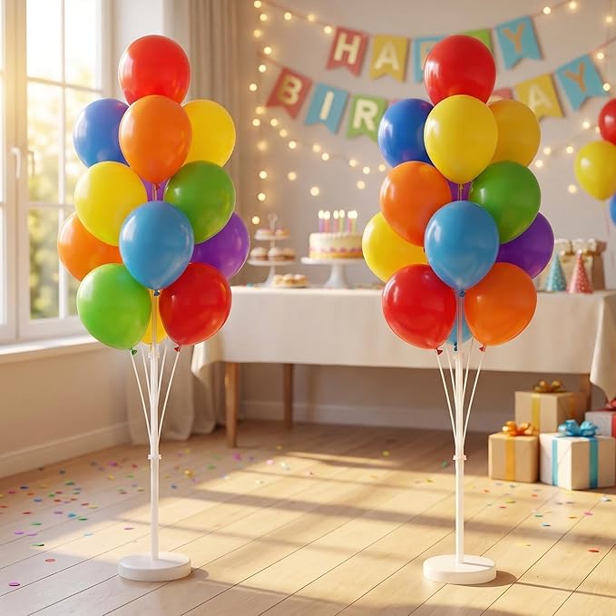 Balloon Column Kit Set of 2 With Assorted Rainbow Balloons Included - Balloon Tower with Stand, Base, and Pole,Backdrop Decoration for Wedding, Baby Shower, Birthday Party, or Bachelorette Parties