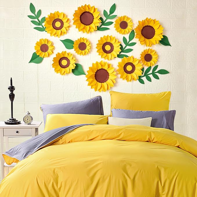 SUNBEAUTY Sunflower Paper Flower Decorations for Wall Giant Artificial Sunflowers Classroom Decor Spring Summer Bulletin Board Decoration Large 3D Paper Flowers Wall Decor for Wedding Baby Shower