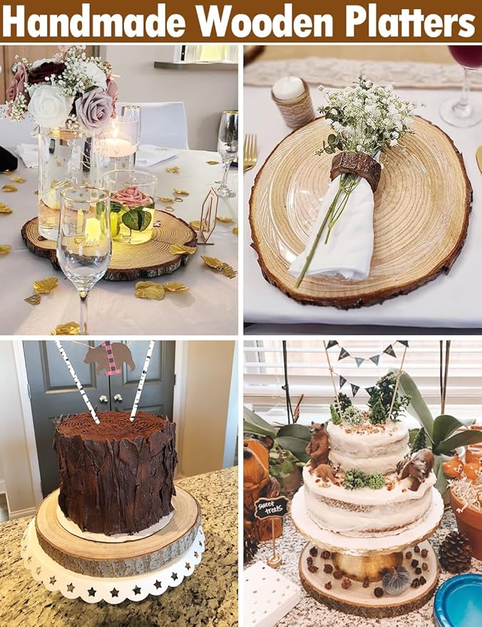 wohohoho 10 Pcs 9-10 Inch Large Natural Wood Slices for Centerpieces, Unfinished Wood Circles with Bark for DIY Craft, Wooden Rounds for Tables Cake Stand Tray Painting Wedding Christmas Decorations