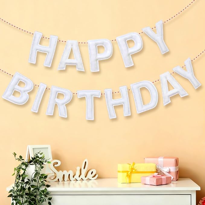 Mindsoft Felt Happy Birthday Garland Rainbow Banner Reusable Happy Birthday Sign Party Supply for Party Decor(White Color,Normal)