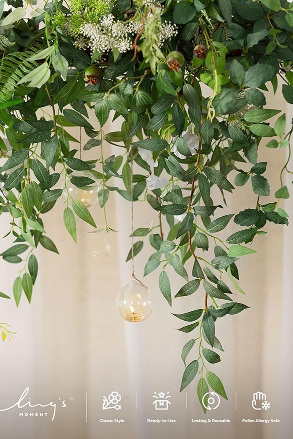 Ling's Moment Artificial Cinnamon Leaf Greenery Garland - 6 Pack, Candle Vines, Splicable 2.3ft Stems for Table Centerpieces, Lantern Rings, Backdrop Floral Arrangements & Wedding Arches