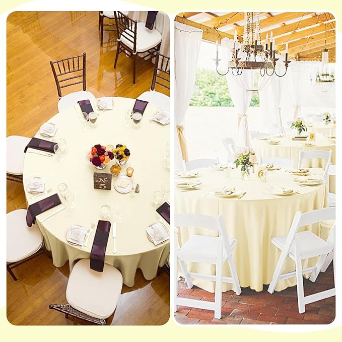 Pesonlook 10 Pack 90 Inch Beige Round Table Cloths, Premium Polyester Round Tablecloth Wrinkle Resistant Washable Table Cover for Wedding, Party, Dining,Banquet,Buffet Table