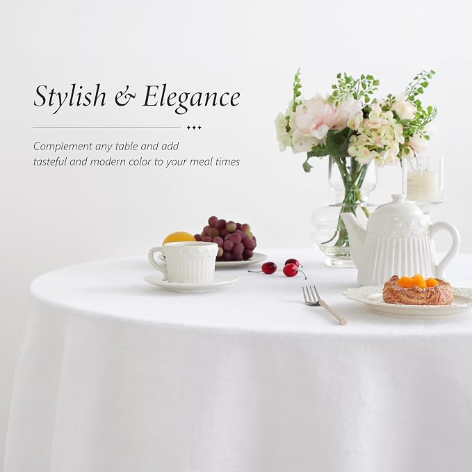 Linen World Linen Tablecloth,100% French Linen Round Tablecloth 70" Inch,Washable White Tablecloth for Dining,Outdoor,Weddings and Restaurants,Decorative Thanksgiving Christmas