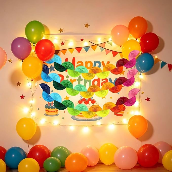 Rainbow Fan Garland Party Decorations - 4 Pack Paper Chain Garland Colorful Party Decorations for Birthday Wedding Bridal Shower Bachelorette Baby Shower