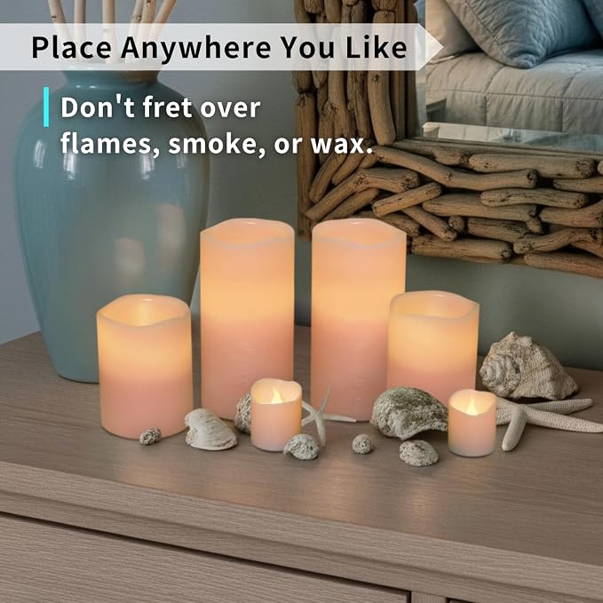 FURORA LIGHTING Pink Flameless Candles, 8-Pack Set with Remote & Timer | Includes 4 pillars and 4 votives. Creates a soft, romantic pastel pink glow perfect for weddings and bedroom aesthetics.