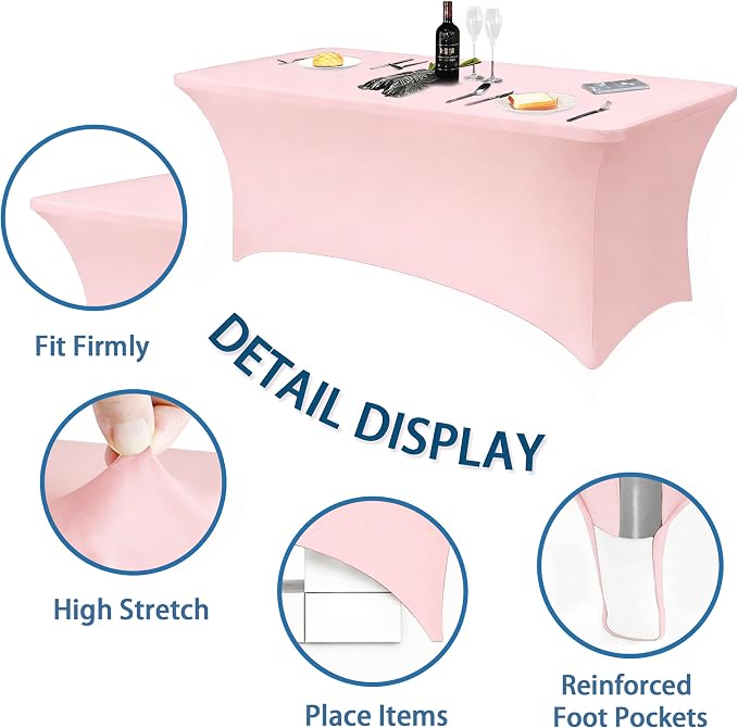 6FT Pink Table Cloth - 2 Pack Fitted Stretch Rectangle Spandex Tablecloth, Washable Table Cover for Party, Picnic, Wedding, Banquet, Birthday and Festival(30" x 72")
