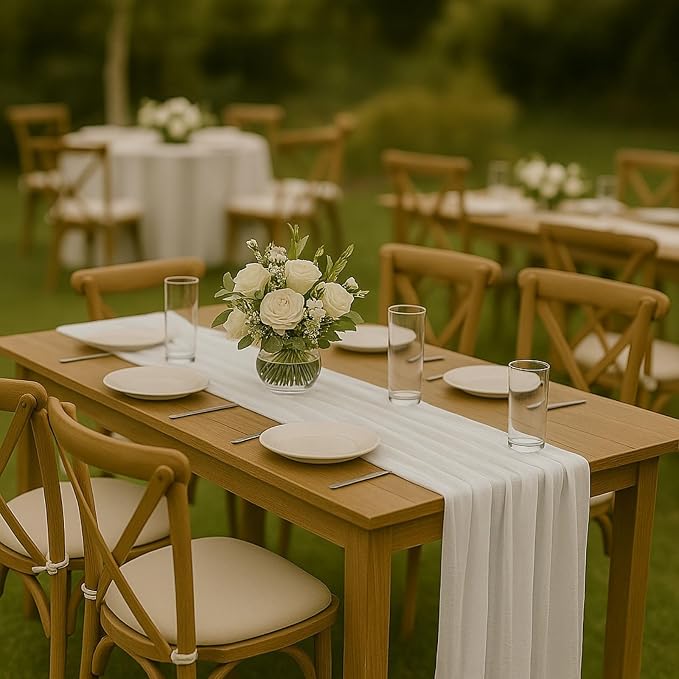 10FT Ivory White Cheesecloth Table Runner 120 Inch Rustic Boho Gauze Cheese Cloth Table Runner for Wedding Baby Shower Bridal Shower Birthday Party Home Decorations