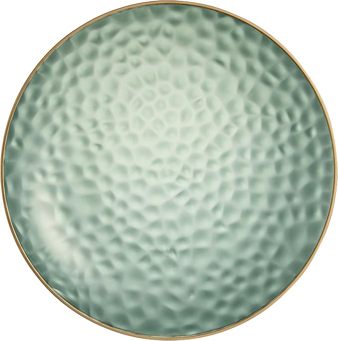 PLASTICPRO 30 Pack Hammered Plastic Plates Heavyweight Disposable Plastic Plates Elegant Clear Hammered Rim Platsic Party Dishes (Hamered Green With Gold Rim, 9'' INCH PLATES)