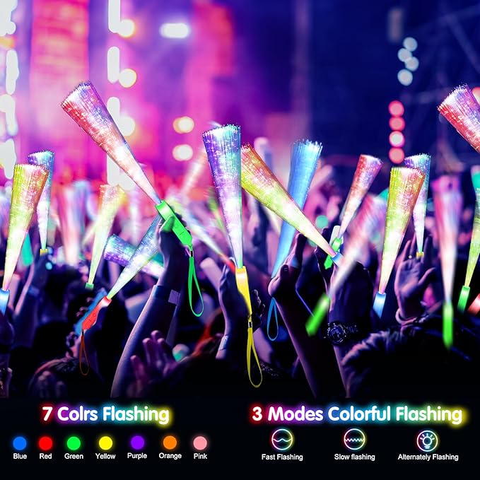 SHQDD 38 PCS Glow Sticks Bulk, Glow Fiber Optic Sticks, LED Light Wands, Glow in The Dark Party Supplies, Fiber Optic Wands for Weddings, Flashing LED Party Favors, Colorful Light Sticks