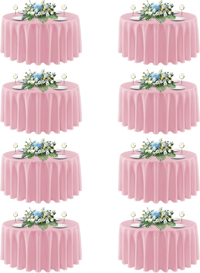 sancua Round tablecloth 90 Inch Diameter, 8 Pack - Circle Polyester Fabric Table cloth for Wedding Christmas Party Reception Banquet Birthday, Washable Formal Table Cover (Fit 30-72 Inch Tables), Pink