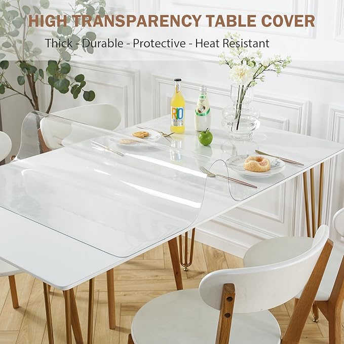 LovePads Clear Table Cover Protector 48 x 80 Inch, 1.5mm Thick Plastic Table Cover, Table Protector for Dining Room Table, Waterproof Vinyl Tablecloth Table Pad Mat for Kitchen, Dresser, Writing Desk