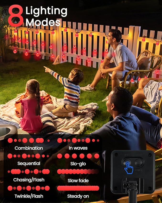 2-Pack 120 LED Red Solar String Lights Outdoor - 72FT Waterproof Solar Powered Crystal Globe Lights for Outside with 8 Lighting Modes for Patio Decorations, Garden, Party, Porch, Wedding, Yard
