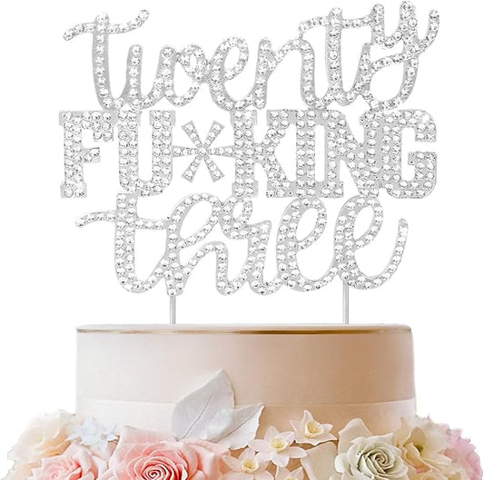LINGTEER Happy 23rd Birthday Funny Silver Rhinestone Cake Topper - Cheers to 23 Years Old Birthday Party Cake Centerpieces Topper Decorations Gift Sign.