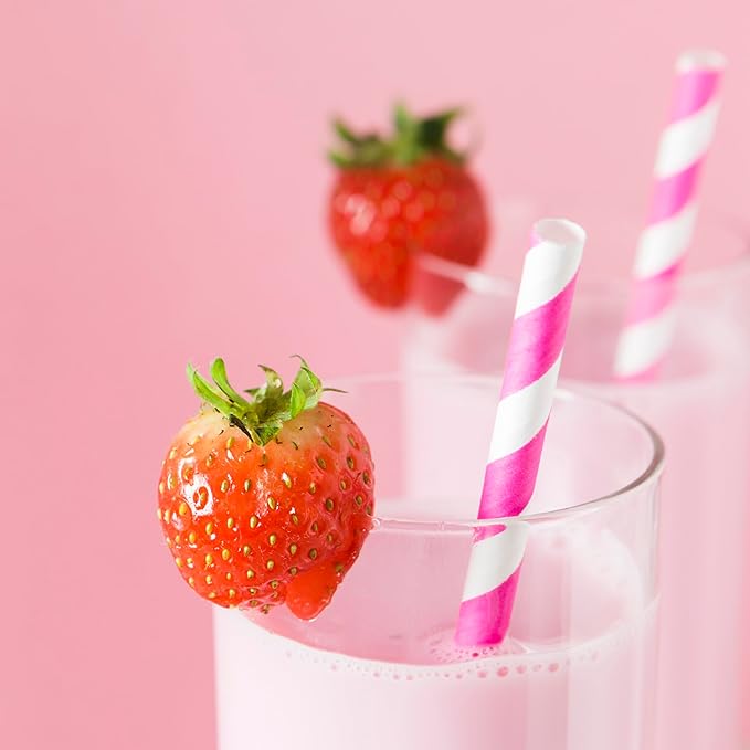 PakTalk 100 Pack Pink Paper Straws for Drinking, Disposable and Biodegradable, Food Grade 4-Layer Eco-Friendly Straws for Birthdays, Weddings, Baby Showers (0.24" x 7.75")