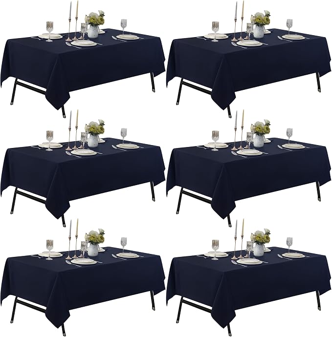 6-Pack 60x60 inch Navy Blue Table Cloths, Solid Stain and Wrinkle Resistant Tablecloth, Premium Plain Weave Polyester Fabric Rectangle Table Linen Covers for Hotel, Banquet