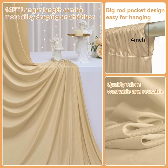 20ftx14ft Beige Backdrop Curtains for Wedding-Wrinkle Free Backdrops Curtain Drapes Fabric Decorations Photo Back Drop Cloth for Baby Shower Photography Stage Reception 4Panels 14ft(H) x 5ft(W)
