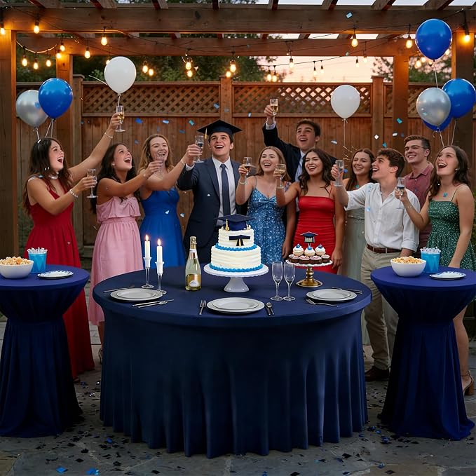 10 Pack Navy Blue Spandex Round Tablecloths for 60inch Tables, 120 Inch Stretchy 5ft Round Fitted Tablecloth Washable Table Cloths Table Covers with Skirt for Wedding Party Birthday Banquet