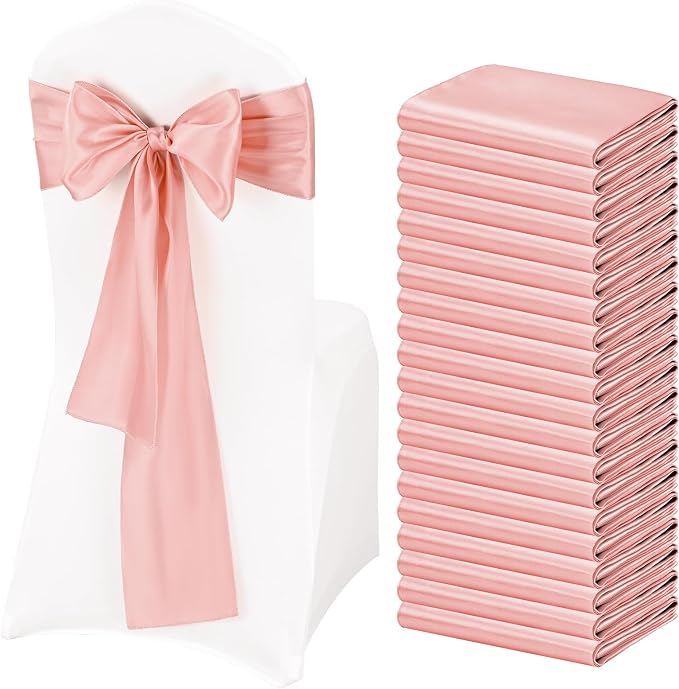 Pesonlook 60 PCS Rose Gold Satin Chair Sashes Bows,Satin Chair Sashes Universal Chair Cover for Wedding Reception Restaurant Event Decoration Banquet,Party,Hotel Event Decorations (7 x 108 inch)