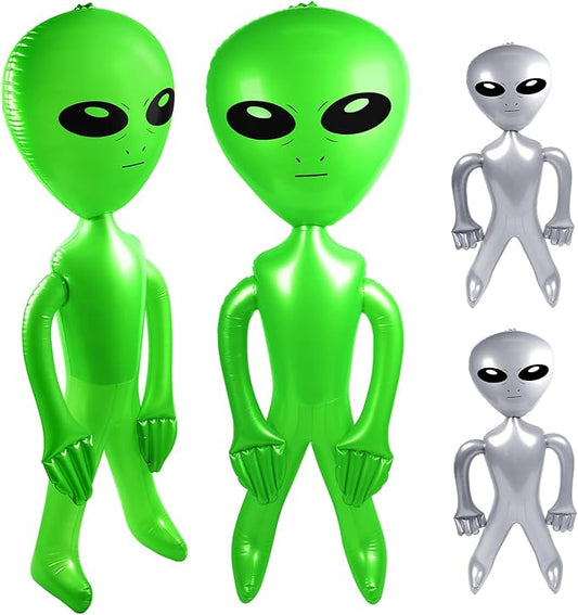 4 PCS 63 Inch Giant Inflatable Alien 31.5 Inch Jumbo Blow Up Alien Green Inflatable Balloon for Space Party Decoration UFO Theme Spaceship Party Birthday Halloween Easter Christmas Home, Green Silver
